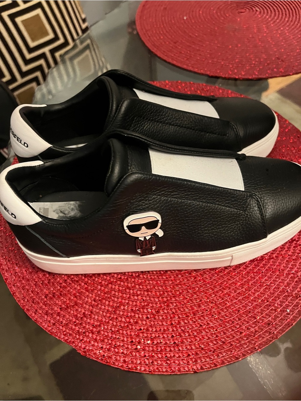 Karl Lagerfeld Kids Black and White Slip-On Sneakers with Icon Patch